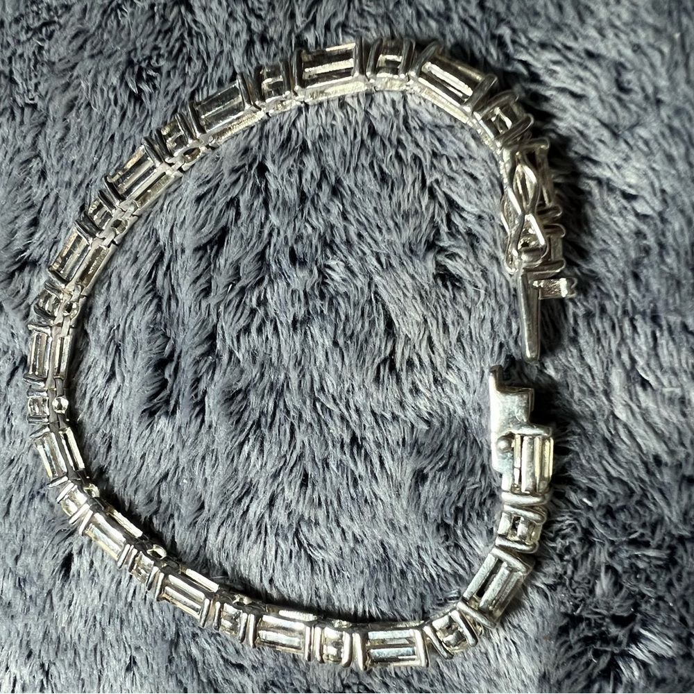 925 Sterling Silver CZ Link Bracelet 7.5" - Picture 3 of 10